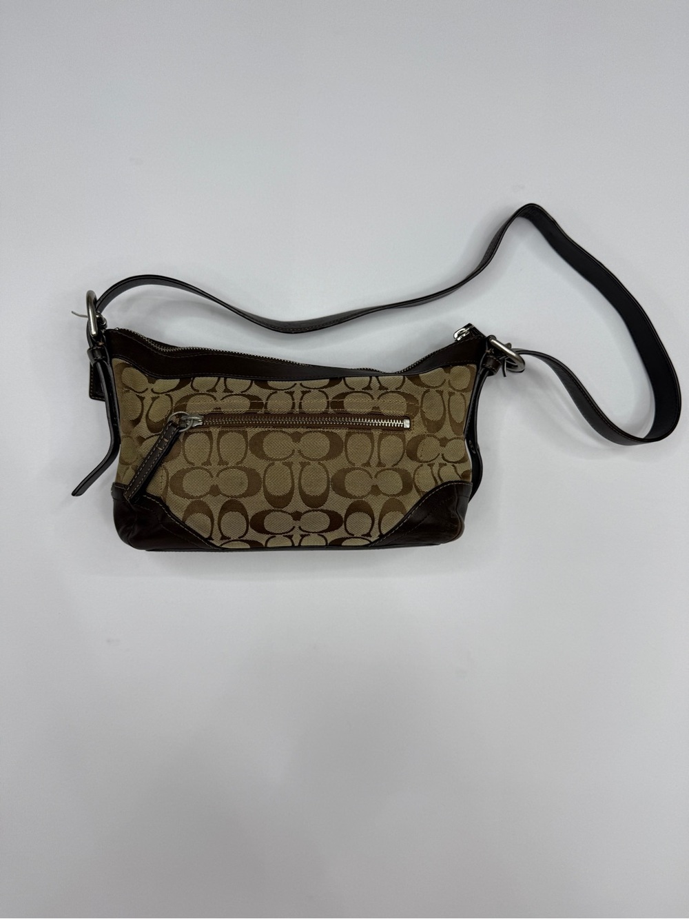Vintage Y2K Coach Signature Canvas Brown Leather Shoulder Bag
